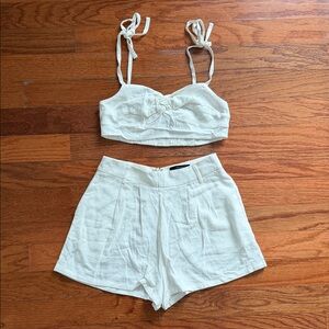Forever 21 Cream Bow-Tie Crop Top and Shorts Set